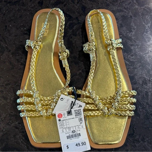 Zara Gold Braided Sandals - Picture 6 of 9